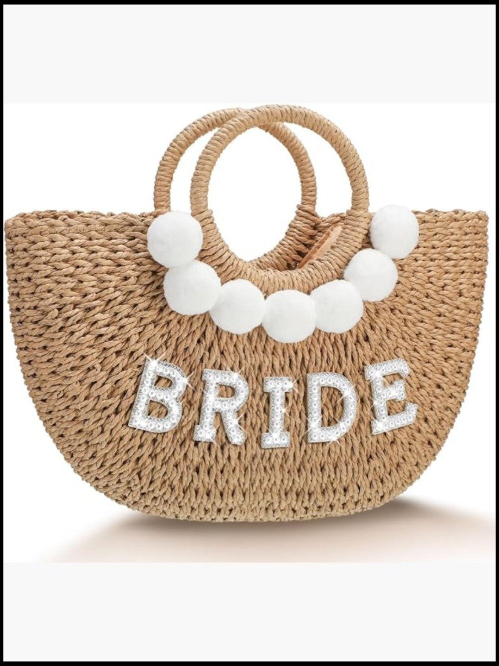 Handwoven Straw Beach Bag Bride Tote Bachelorette Wedding Honeymoon Essentials